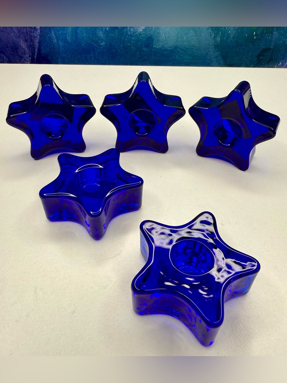 Celestial Glass Star Candle Holders Cobalt Blue Set 5 Biedermann Whimsigoth 90s